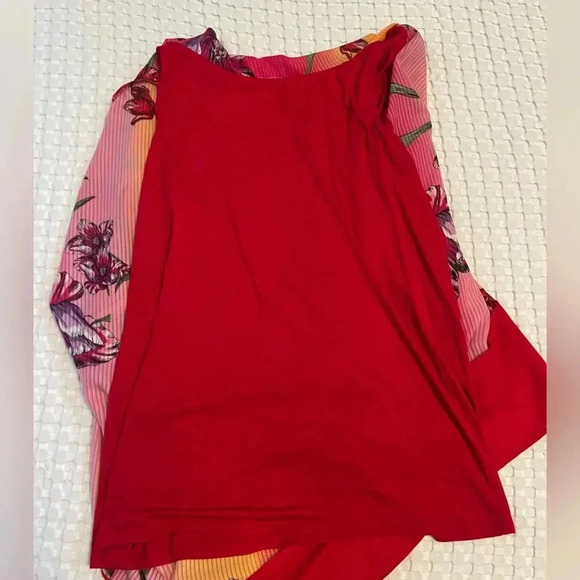 Asymmetric Poncho Blouse| Red Multi Color| Medium - Picture 4 of 9